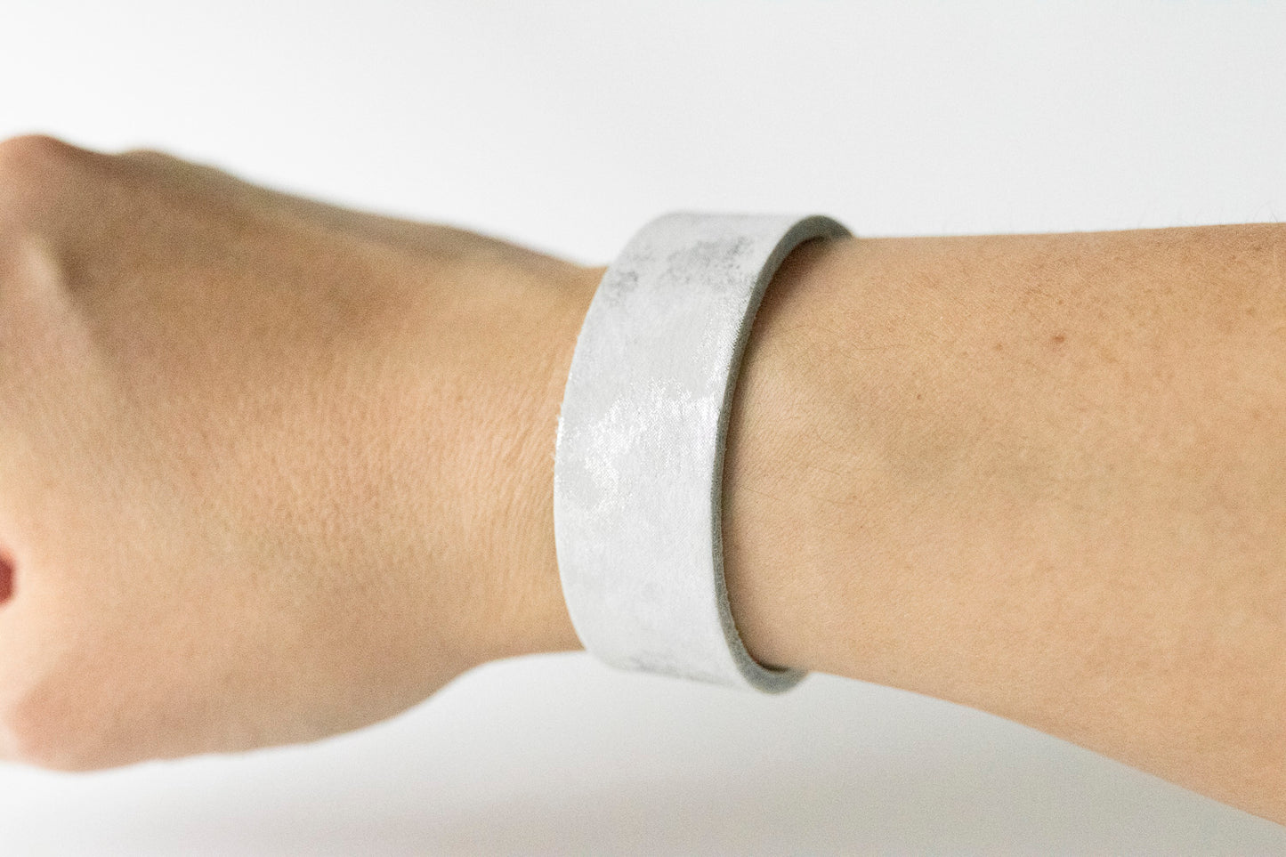 Leather Bracelet / Slim Cuff / Silver Clouds