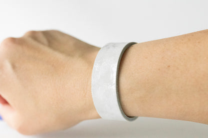 Leather Bracelet / Slim Cuff / Silver Clouds