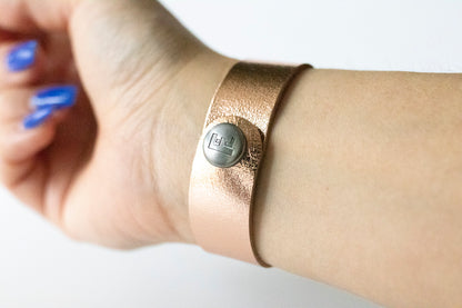 Leather Bracelet / Slim Cuff / Metallic Rosegold