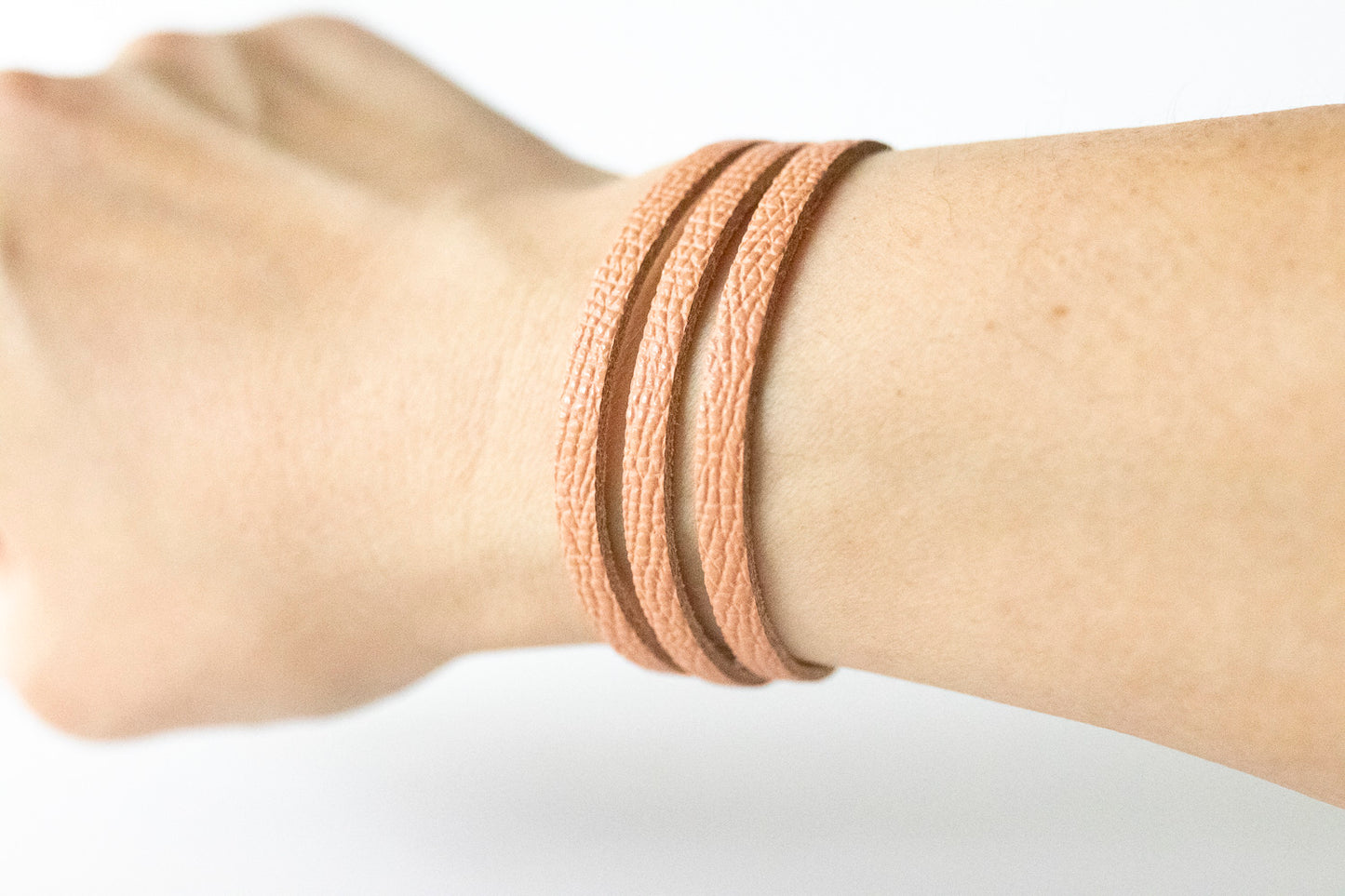 Leather Bracelet / Ultra Skinny Sliced Cuff / Coral Sands