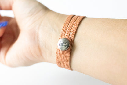 Leather Bracelet / Ultra Skinny Sliced Cuff / Coral Sands