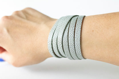 Leather Bracelet / Skinny Sliced Wrap Cuff / Silver Fox