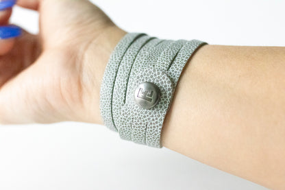 Leather Bracelet / Skinny Sliced Wrap Cuff / Silver Fox