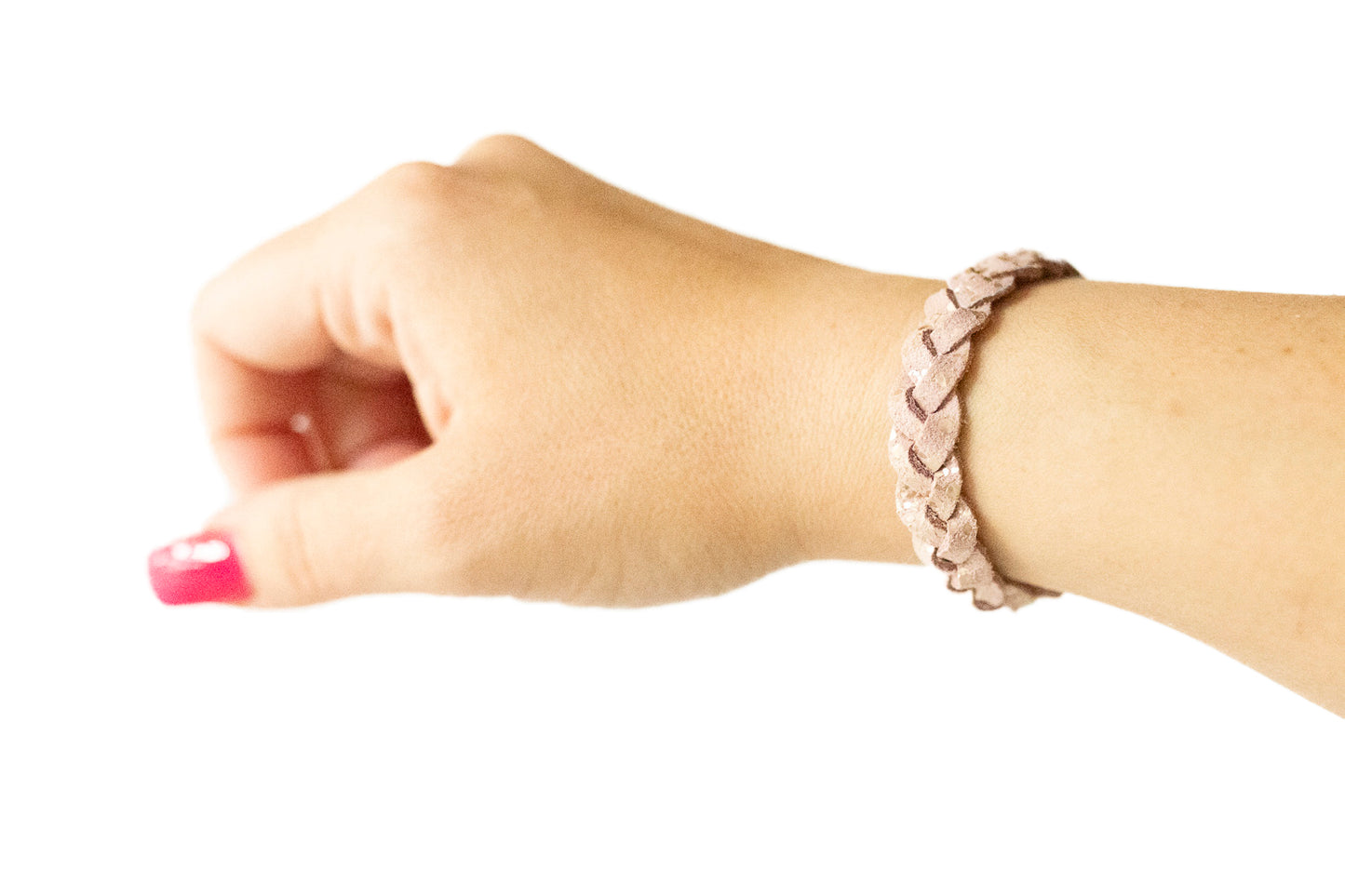 Braided Leather Bracelet / Rose Bubbles