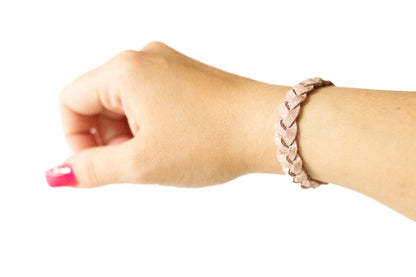 Braided Leather Bracelet / Rose Bubbles