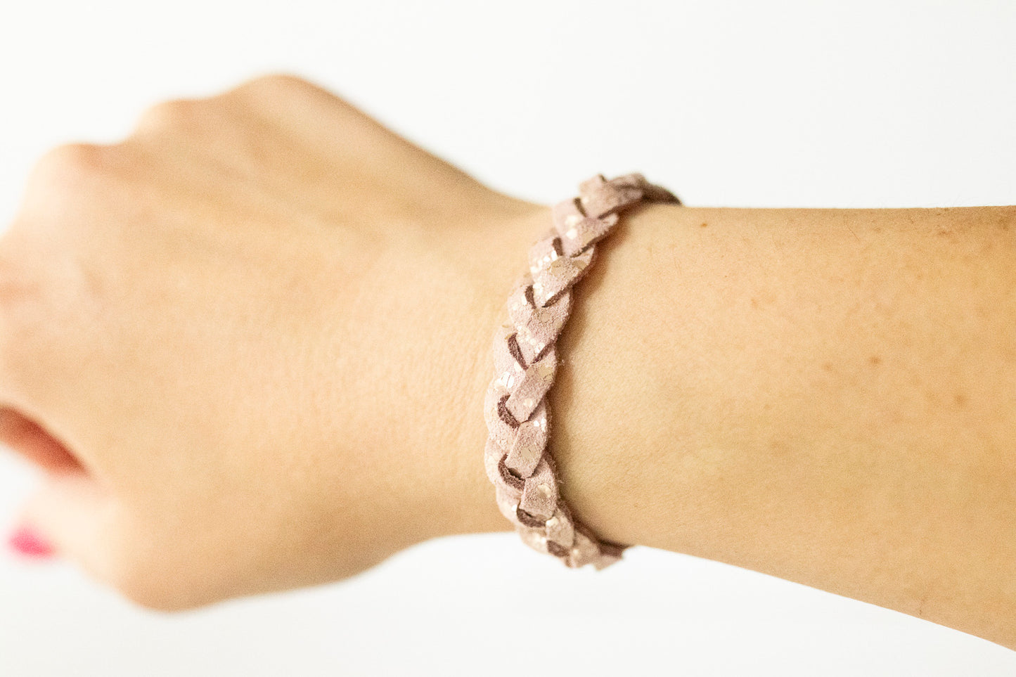 Braided Leather Bracelet / Rose Bubbles