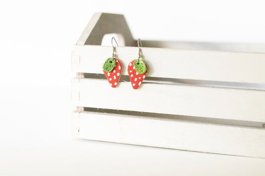 Leather Earrings / Strawberry Patch