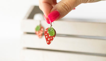 Leather Earrings / Strawberry Patch