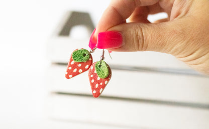 Leather Earrings / Strawberry Patch