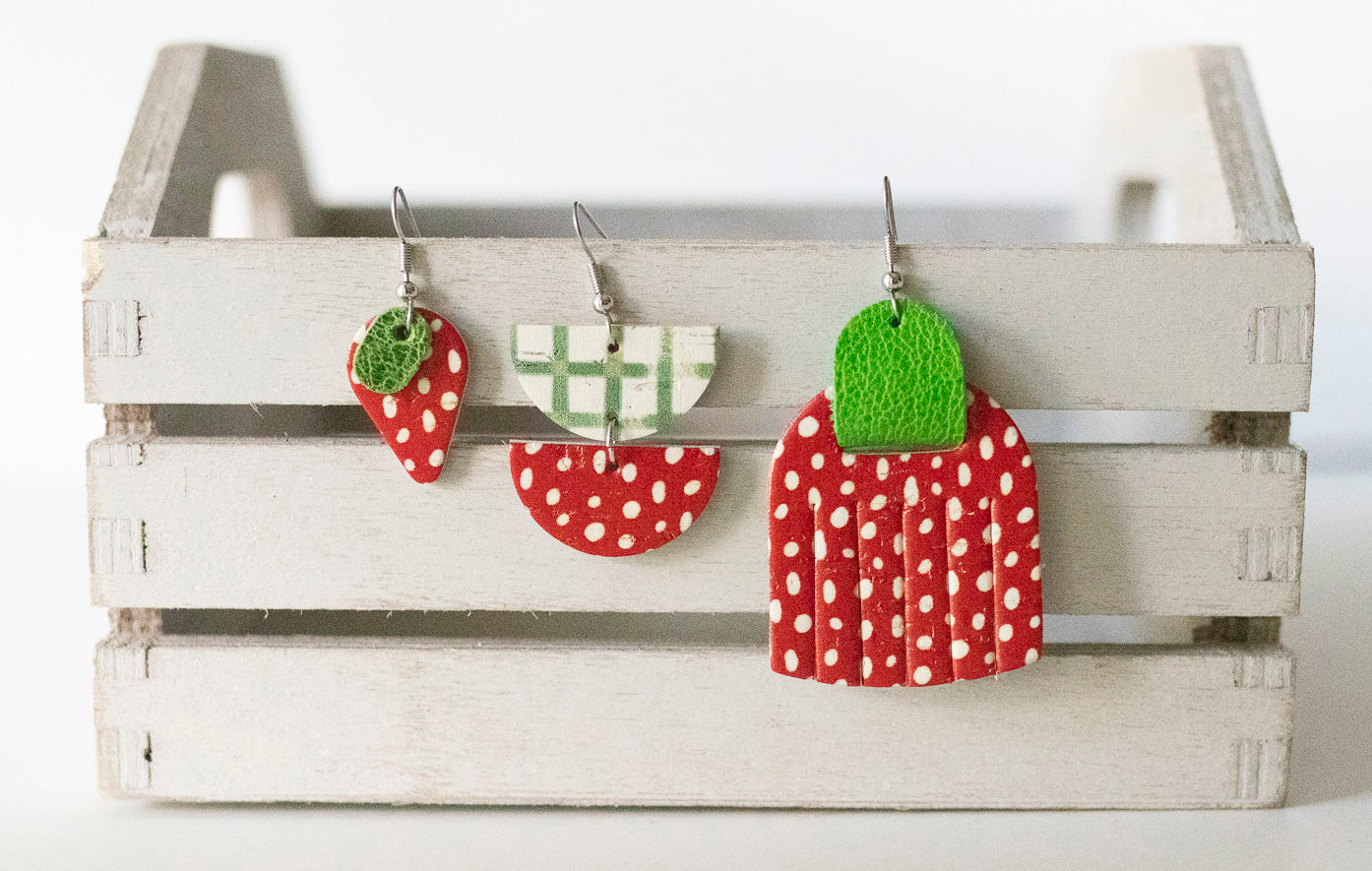 Leather Earrings / Strawberry Patch