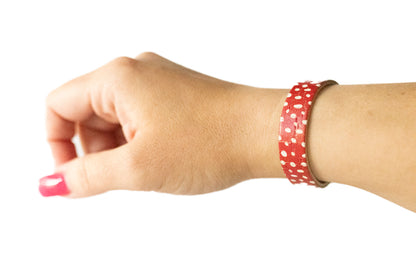 Leather Bracelet / Skinny Slim Cuff / Strawberry Red Cork