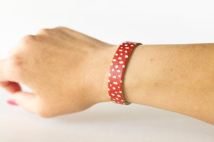 Leather Bracelet / Skinny Slim Cuff / Strawberry Red Cork