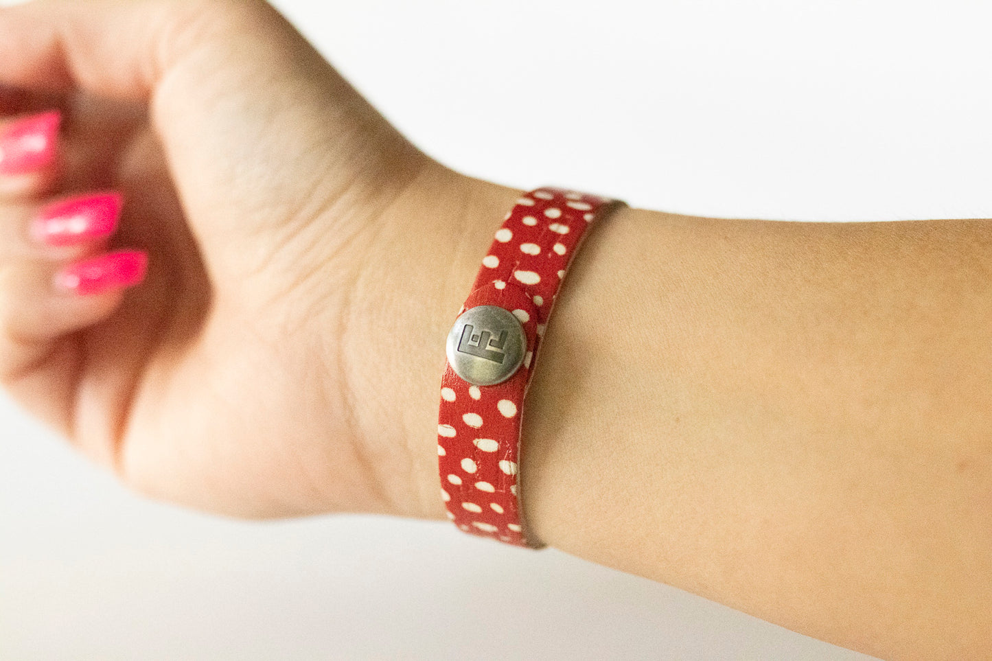 Leather Bracelet / Skinny Slim Cuff / Strawberry Red Cork