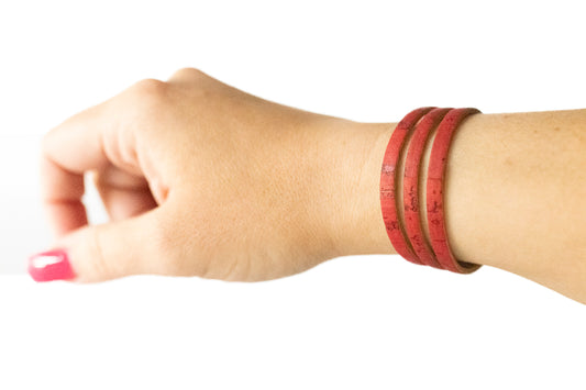 Leather Bracelet / Ultra Skinny Sliced Cuff / Juicy Cherry Cork