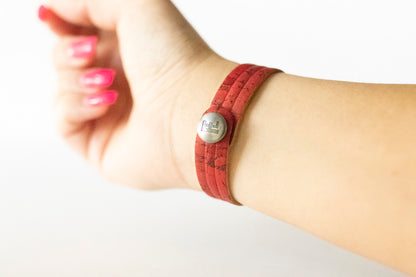 Leather Bracelet / Ultra Skinny Sliced Cuff / Juicy Cherry Cork