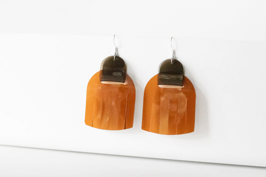 Leather Earrings / Fringies / Smoky Tortoise Jelly