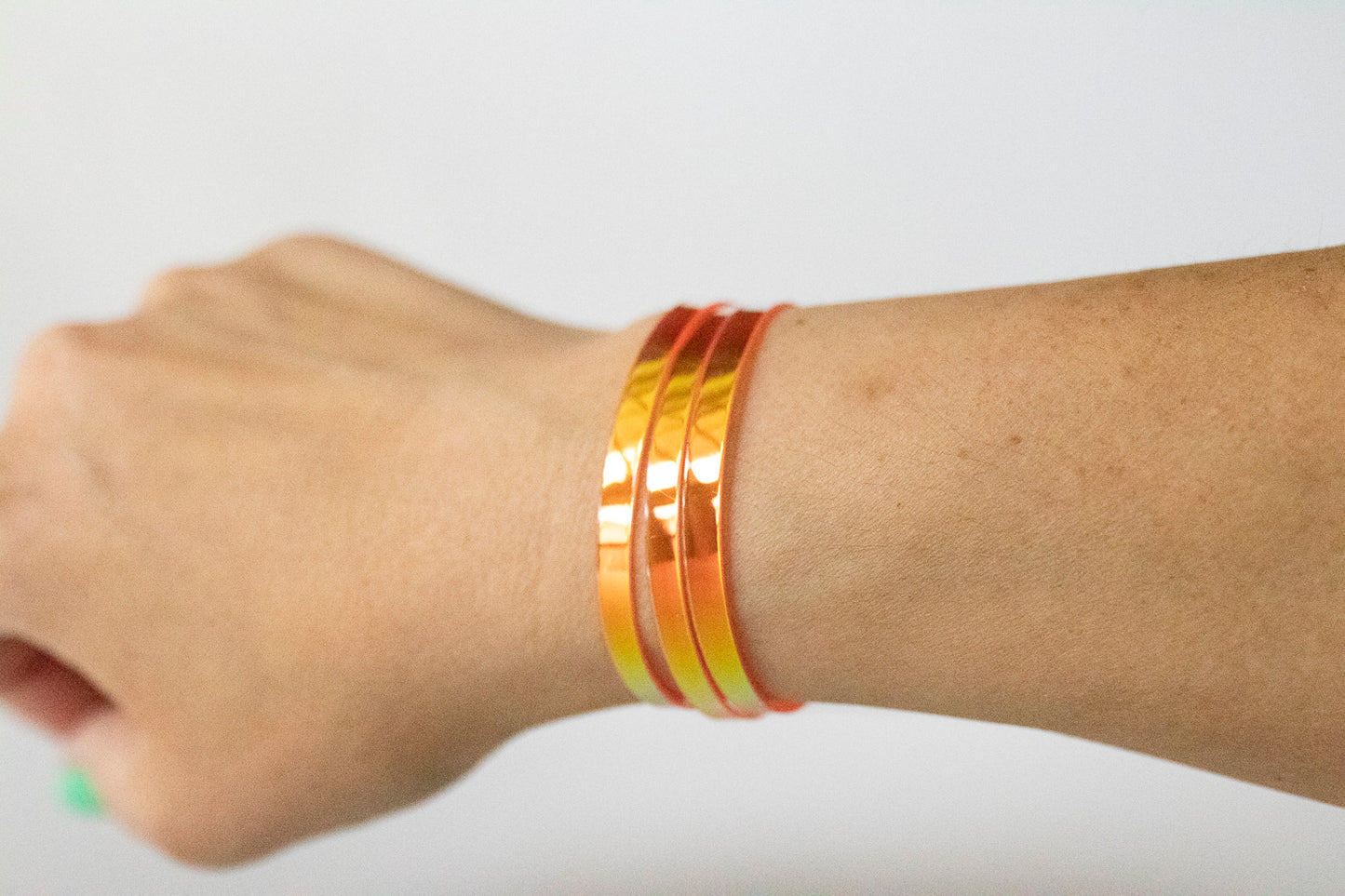 Leather Bracelet / Ultra Skinny Sliced Cuff / Mango Jelly