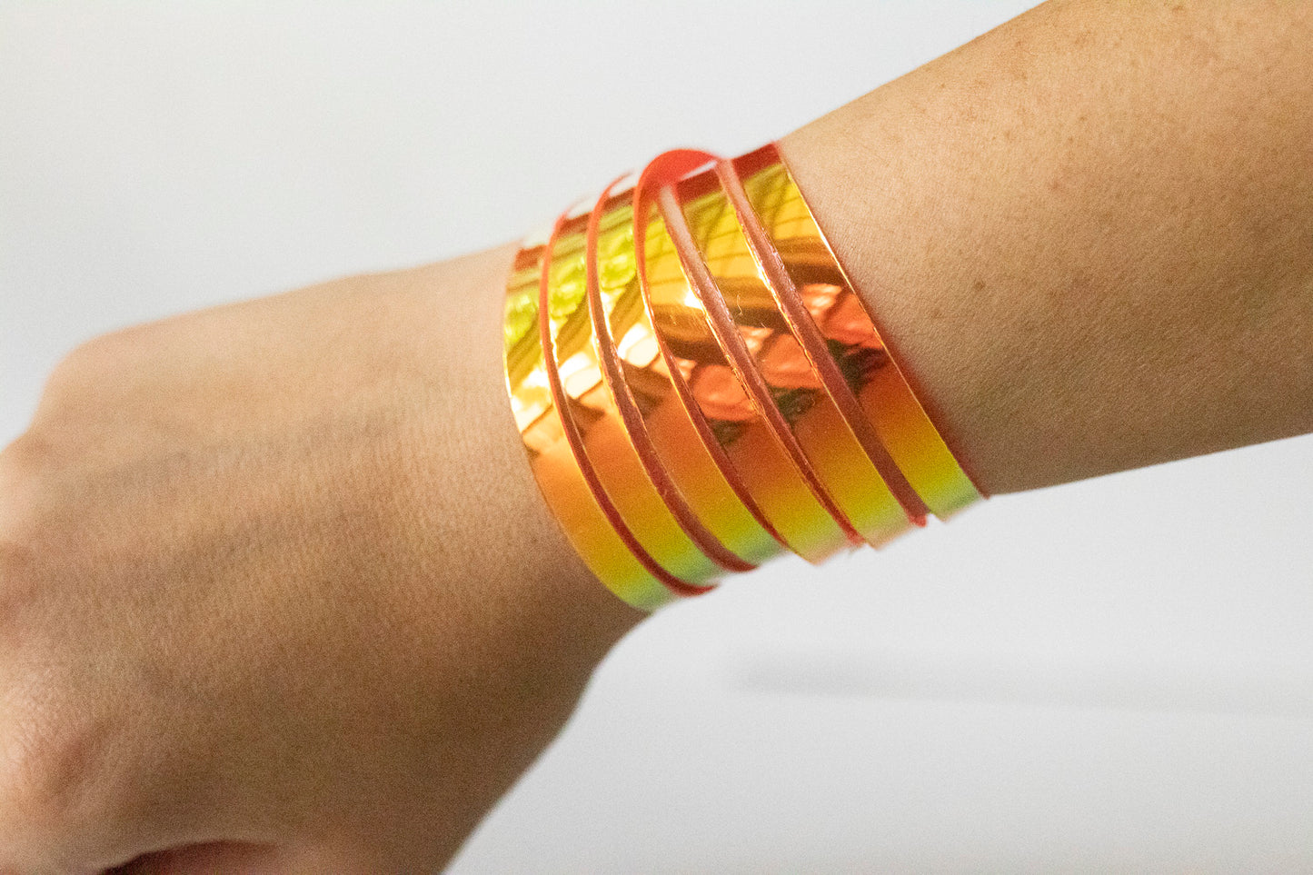 Leather Bracelet / Skinny Sliced Wrap Cuff / Mango Jelly