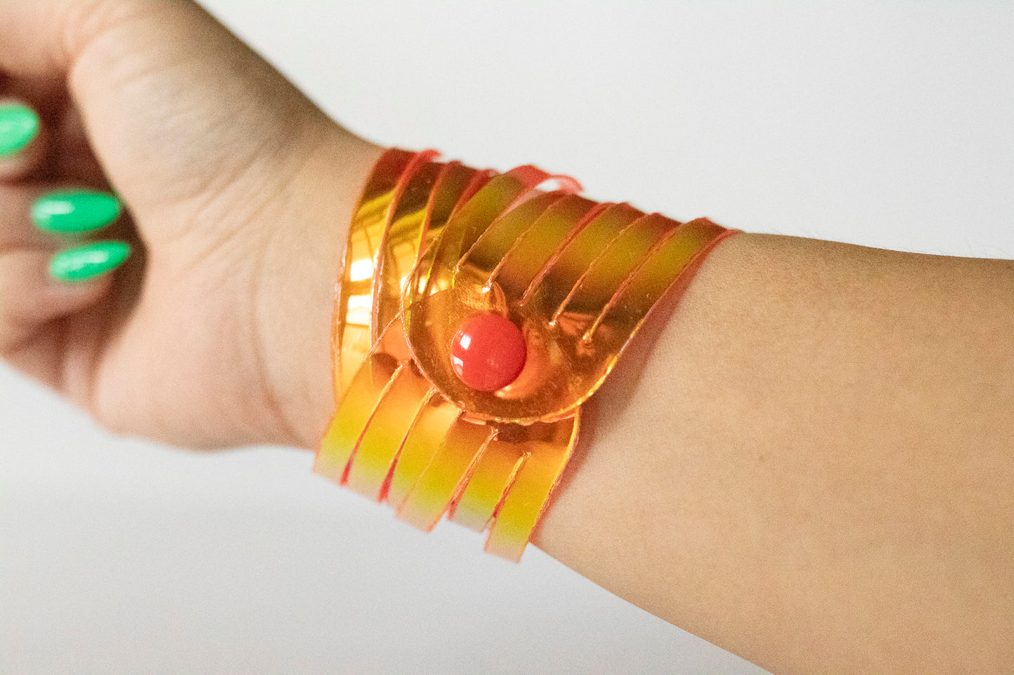 Leather Bracelet / Original Sliced Wrap Cuff / Mango Jelly