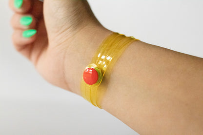 Leather Bracelet / Ultra Skinny Sliced Cuff / Lemon Jelly