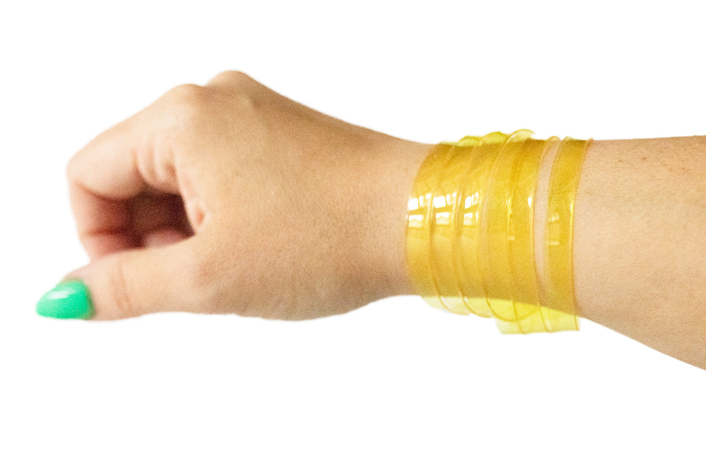 Leather Bracelet / Skinny Sliced Wrap Cuff / Lemon Jelly