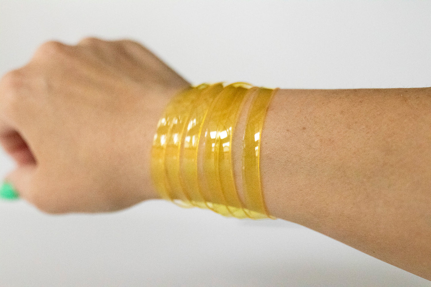 Leather Bracelet / Skinny Sliced Wrap Cuff / Lemon Jelly