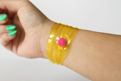 Leather Bracelet / Skinny Sliced Wrap Cuff / Lemon Jelly