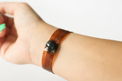 Leather Bracelet / Ultra Skinny Sliced Cuff / Coffee Jelly