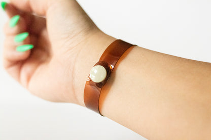 Leather Bracelet / Skinny Slim Cuff / Coffee Jelly