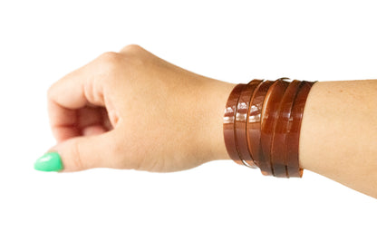 Leather Bracelet / Skinny Sliced Wrap Cuff / Coffee Jelly