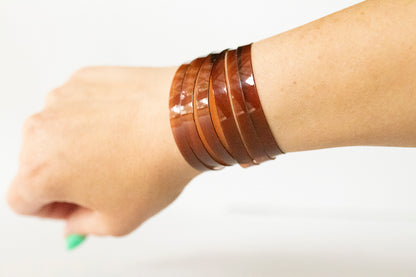 Leather Bracelet / Skinny Sliced Wrap Cuff / Coffee Jelly