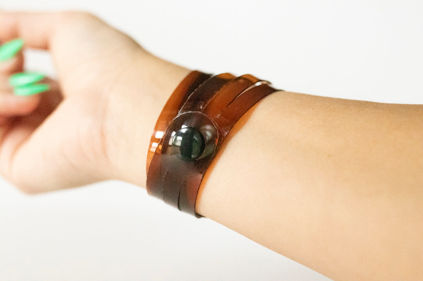 Leather Bracelet / Skinny Sliced Wrap Cuff / Coffee Jelly