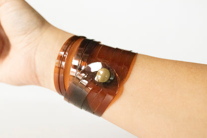 Leather Bracelet / Original Sliced Wrap Cuff / Coffee Jelly