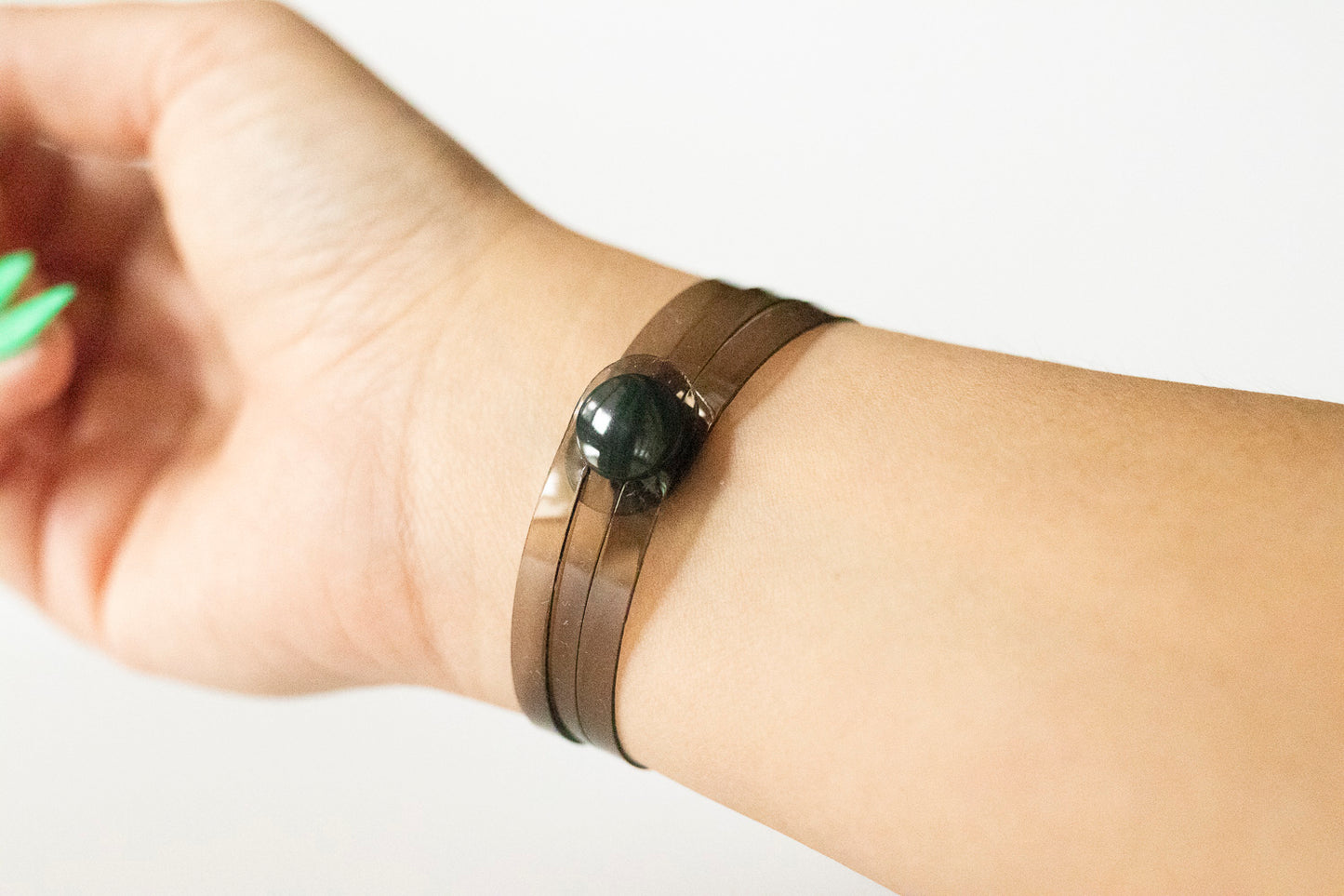 Leather Bracelet / Ultra Skinny Sliced Cuff / Smoke Jelly