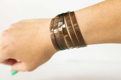 Leather Bracelet / Skinny Sliced Wrap Cuff / Smoke Jelly