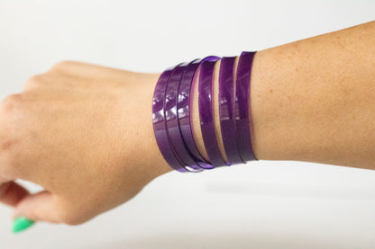 Leather Bracelet / Skinny Sliced Wrap Cuff / Grape Jelly