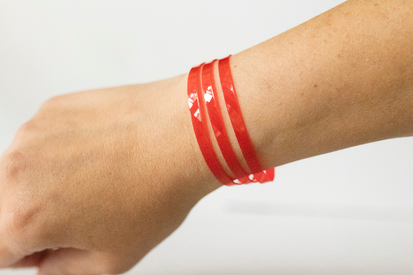 Leather Bracelet / Ultra Skinny Sliced Cuff / Strawberry Jelly