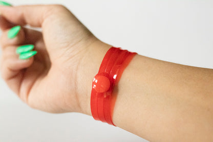 Leather Bracelet / Ultra Skinny Sliced Cuff / Strawberry Jelly