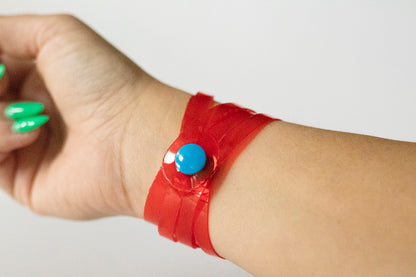 Leather Bracelet / Skinny Sliced Wrap Cuff / Strawberry Jelly