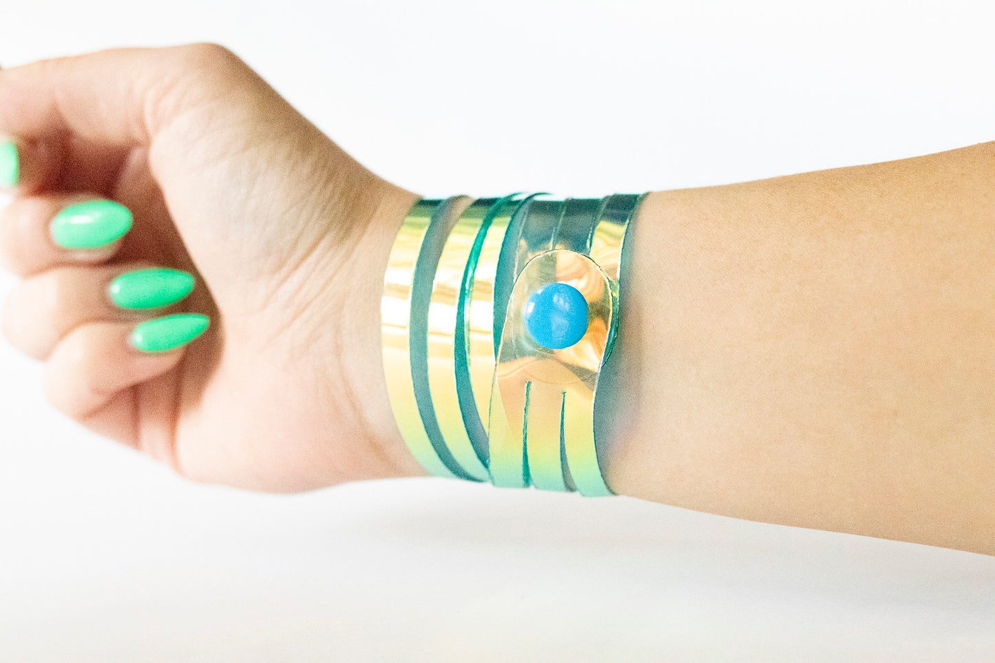 Leather Bracelet / Skinny Sliced Wrap Cuff / Blue Raspberry Jelly