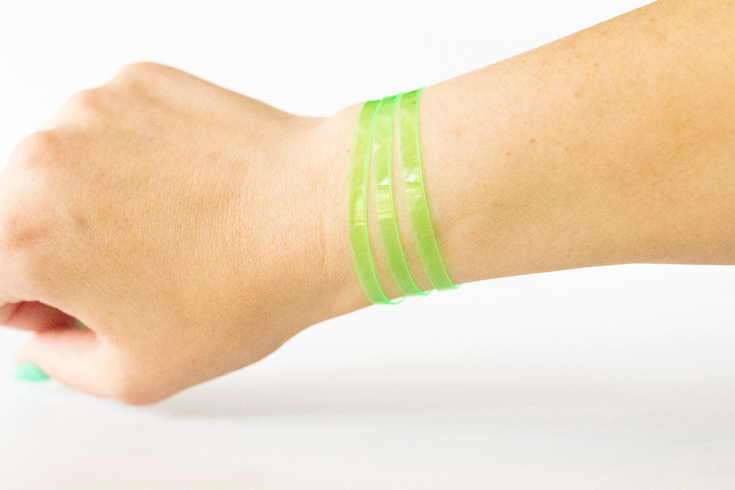 Leather Bracelet / Ultra Skinny Sliced Cuff / Lime Jelly