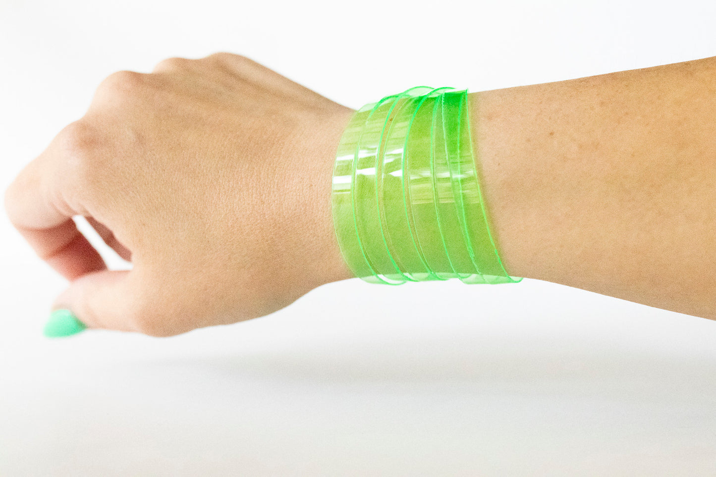 Leather Bracelet / Skinny Sliced Wrap Cuff / Lime Jelly