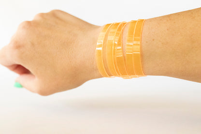 Leather Bracelet / Skinny Sliced Wrap Cuff / Orange Marmalade