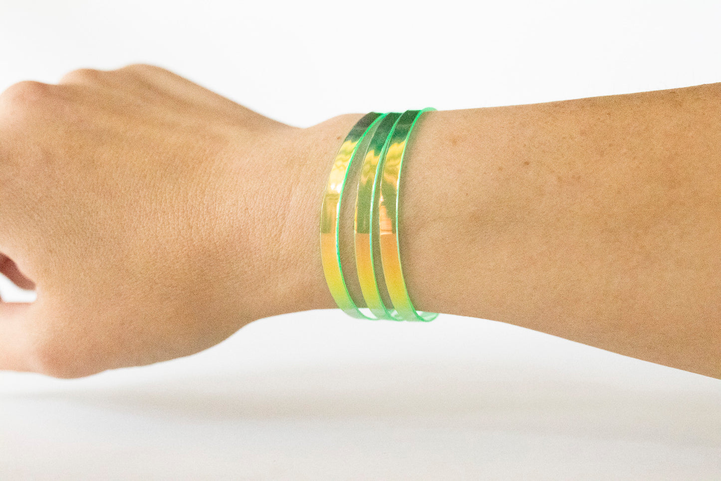 Leather Bracelet / Ultra Skinny Sliced Cuff / Limon Jelly