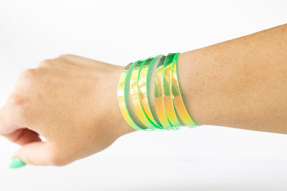 Leather Bracelet / Skinny Sliced Wrap Cuff / Limon Jelly