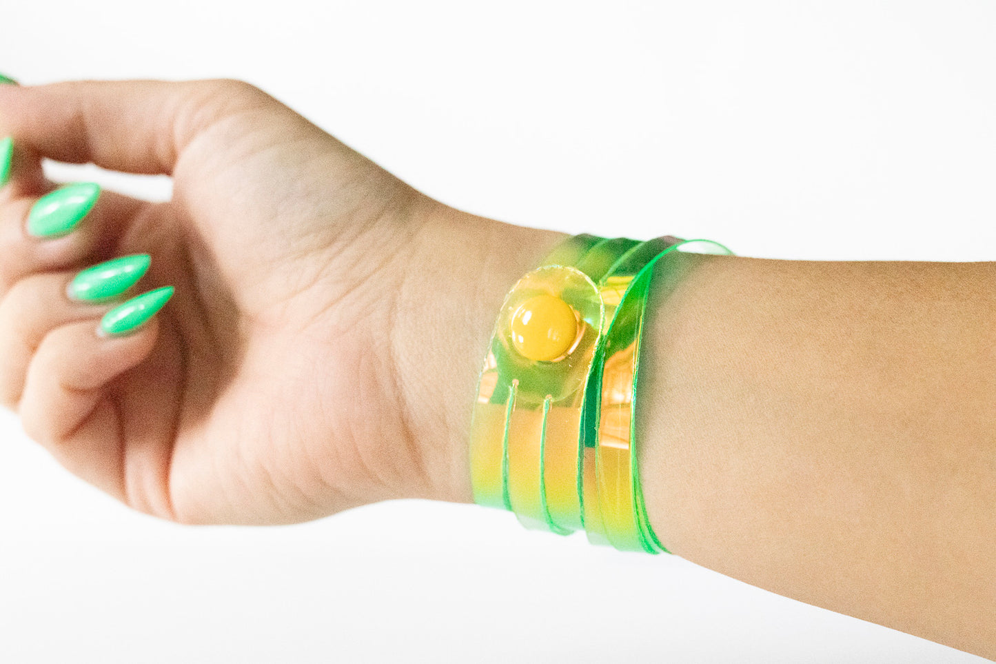 Leather Bracelet / Skinny Sliced Wrap Cuff / Limon Jelly