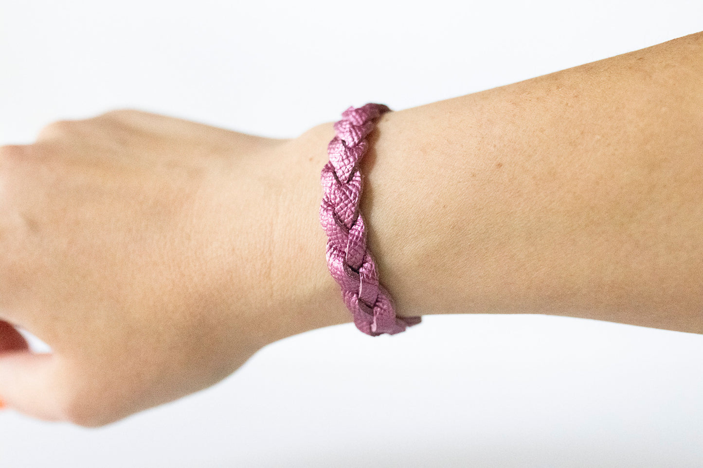 Braided Leather Bracelet / French Rose Shimmer