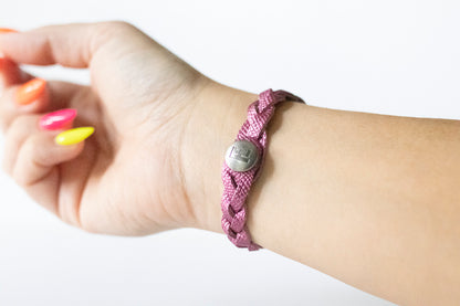 Braided Leather Bracelet / French Rose Shimmer