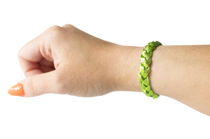 Braided Leather Bracelet / Soft Lime