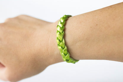 Braided Leather Bracelet / Soft Lime